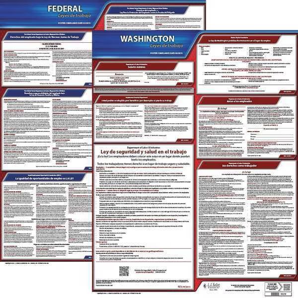 Labor Law Poster, Fed/STA, WA, SP, 20inH, 3yr, Jj Keller, Mfr#: 200-WA-3