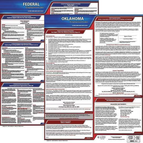 LaborLaw Poster, Fed/STA, OK, ENG, 20inH, 1yr, Jj Keller, Mfr#: 100-OK-1