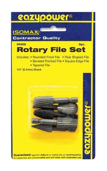 Rotary Files Set, 1/4 in., 5 pcs., Eazypower, Mfr#: 30402