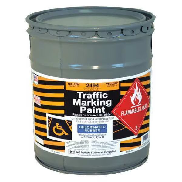 Traffic Zone Marking Paint, 5 Gal., Yellow, Chlorinated Solvent -Based, Rae, Mfr#: 2494-05