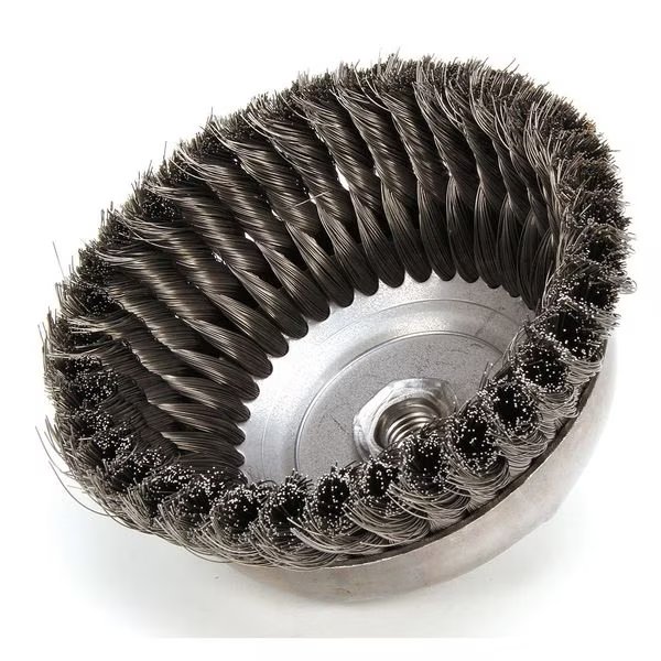 Knot Wire Cup Wire Brush, Threaded Arbor, 6