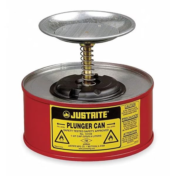 Plunger Can, 1 qt., Galvanized Steel, Red, Justrite, Mfr#: 10108