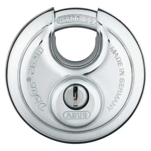 Padlock, Keyed Different, Partially Hidden Shackle, Disc Stainless steel Body, Steel Shackle, 1 in W, ABUS, Mfr# 26/90 KD