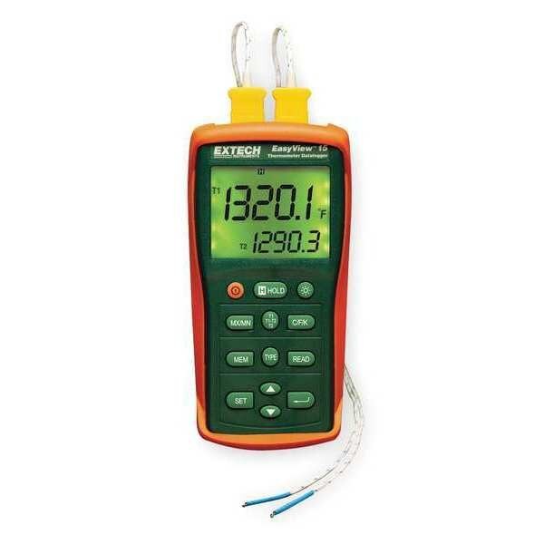 Thermocouple Thermometer, 2 Input, Extech, Mfr#: EA15