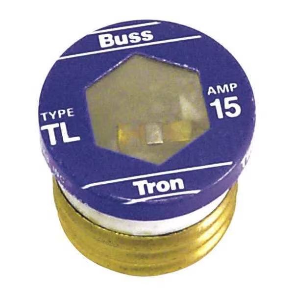 Plug Fuse, T Series, Time-Delay, 15A, 125V AC, Indicating, 10kA at 125V AC, 4 PK, Eaton Bussmann, Mfr#: T-15
