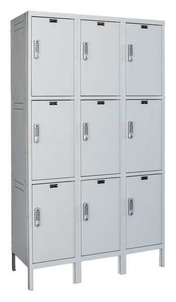 Wardrobe Locker, 54 in W, 21 in D, 78 in H, (3) Tier, (3) Wide, Light Gray, HALLOWELL, Mfr# UELBP3818-3A-PL