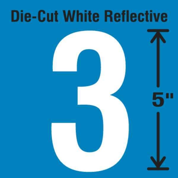Die-Cut Reflective Number Label, 3, PK5, STRANCO, Mfr# DWR-5-3-5