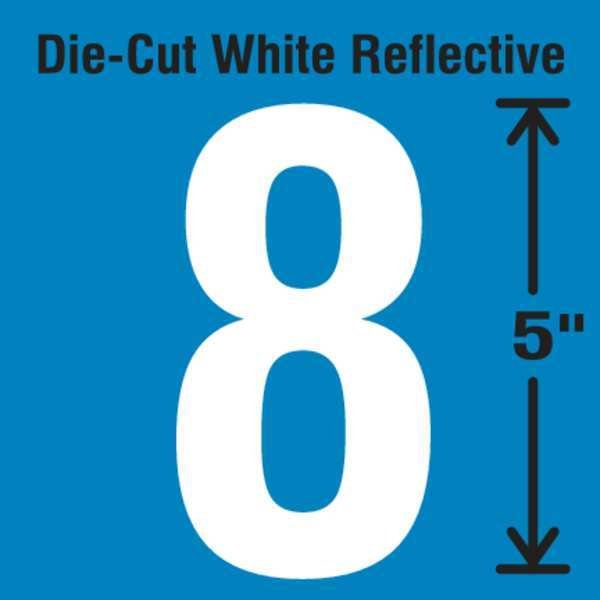 Die-Cut Reflective Number Label, 8, PK5, STRANCO, Mfr# DWR-5-8-5