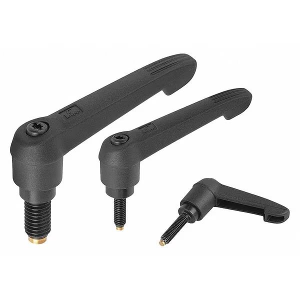 Adjustable Handle with Non-Marring Brass Tip, Size 1, M06X40, Form A, Handle Plastic, Black RAL 7021, KIPP, Mfr# K0780.11061X40