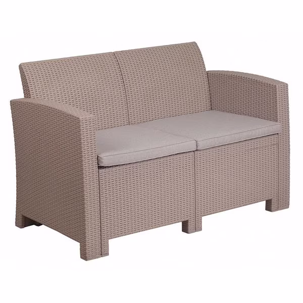 Lt Gray Rattan Loveseat w/ All-Weather Cushions, Flash Furniture, Mfr#: DAD-SF2-2-GG