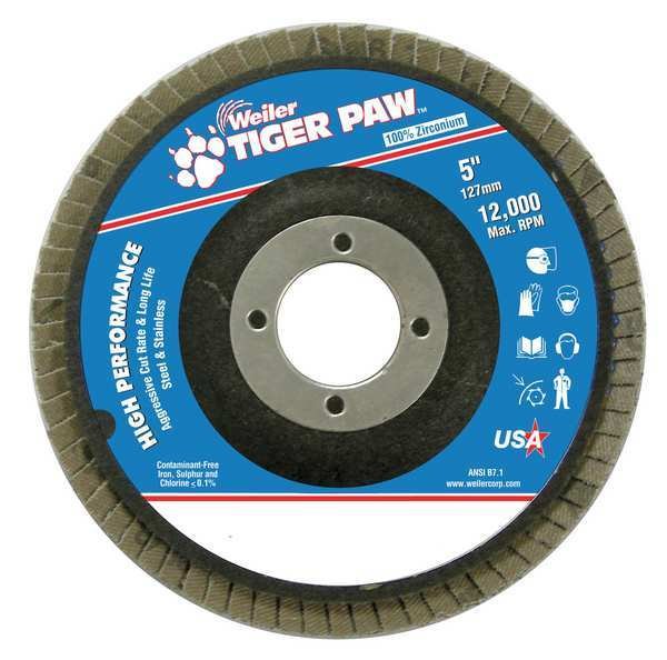 Abrasive Flap Disc, Coarse, 5in., Phenolic, Weiler, Mfr#: 98835