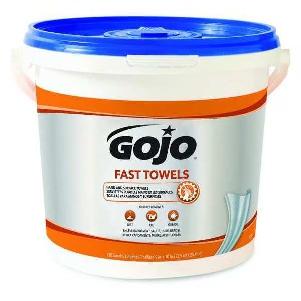 Hand and Suface Wet Towels, Moisturizing Fast Towels, 130 Wipes/Container, Citrus Fragrance, 4 Pack, Gojo, Mfr#: 6298-04