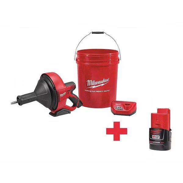 25 ft Cordless Drain Cleaning Machine, 12V, Milwaukee Tool, Mfr#: 2571-21, 48-11-2430