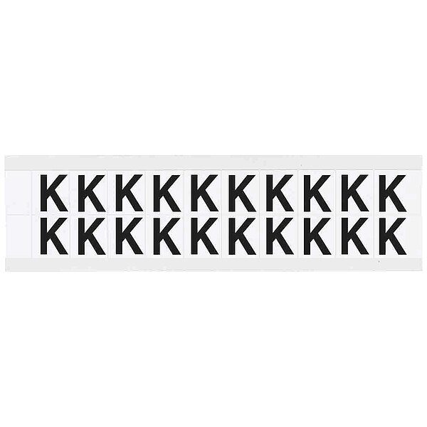 Letter Label, K, 3/4in.Hx21/32in.W, Vinyl, BRADY, Mfr# 9712-K
