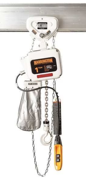 Electric Chain Hoist, 2,000 lb, 20 ft, Geared Trolley, White, HARRINGTON, Mfr# NERG010L-FG-20