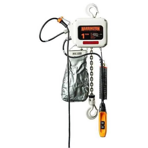 Electric Food Grade Chain Hoist, 500 lb, 20 ft, Hook Mounted - No Trolley, White, HARRINGTON, Mfr# NER003L-FG-20