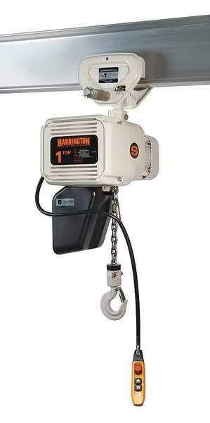 Electric Chain Hoist, 2,000 lb, 15 ft, Push Trolley, White, HARRINGTON, Mfr# NERP010L-FG-15