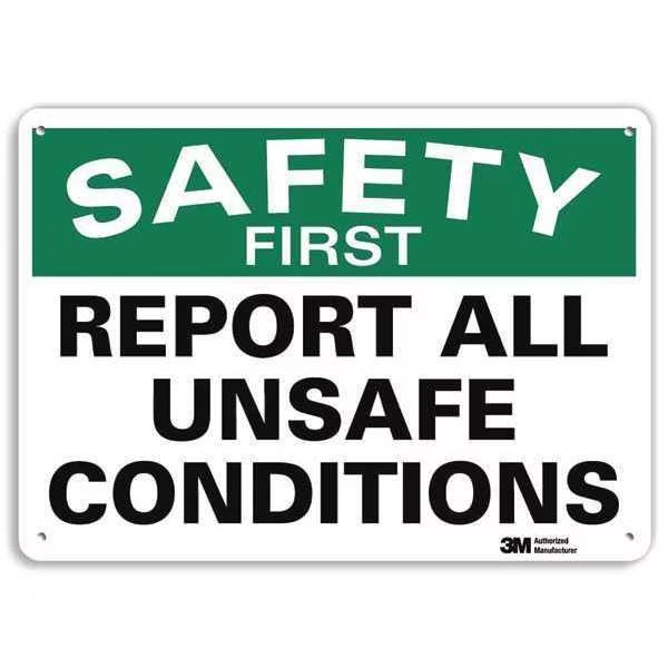 Safety First Sign, 10 in H, 14 in W, Aluminum, English, U7-1237-NA_14x10, Lyle, Mfr#: U7-1237-NA_14x10