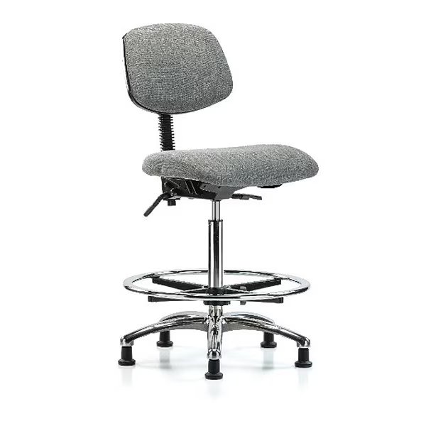 Chair, Fabric, Hi Bench, Chr CF Glides, Gry, BLUE RIDGE ERGONOMICS, Mfr# BR-FHBCH-CR-T0-A0-CF-RG-F44