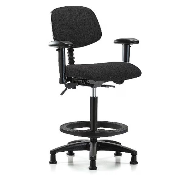 Chair, Fabric, Hi Bench, AA BF Glides, Blk, BLUE RIDGE ERGONOMICS, Mfr# BR-FHBCH-RG-T0-A1-BF-RG-F42