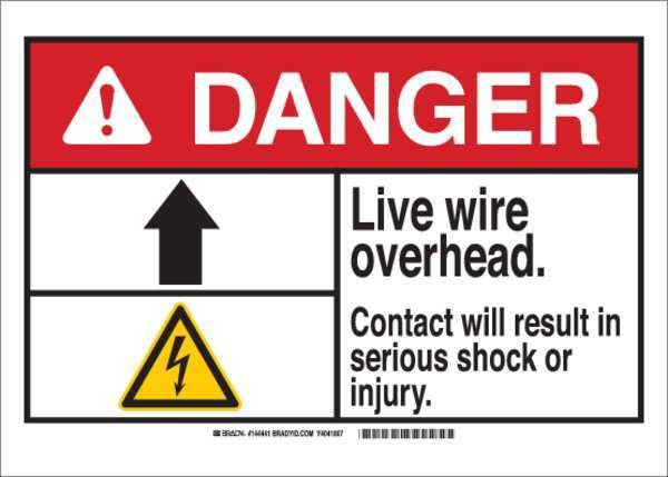 Danger Sign, 10 in Height, 14 in Width, Aluminum, Rectangle, English, BRADY, Mfr# 144445