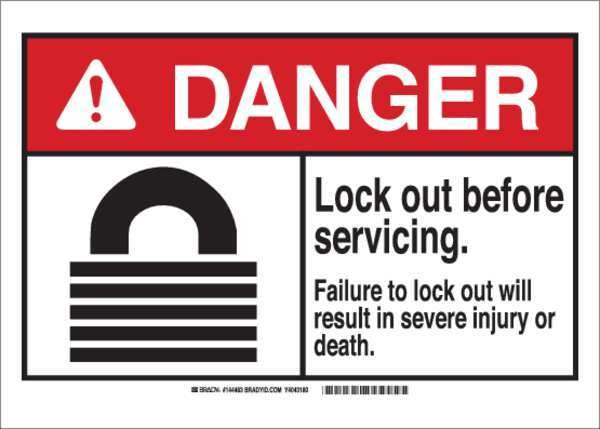 Danger Sign, 7 in Height, 10 in Width, Plastic, Rectangle, English, BRADY, Mfr# 144484