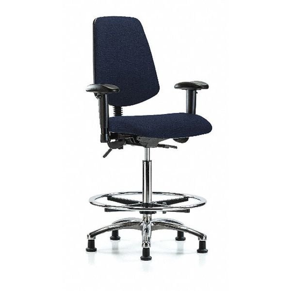 Fab Hi Bench Chair, Med, Bk, CF, Glds, Navy, Seat Height Range: 26