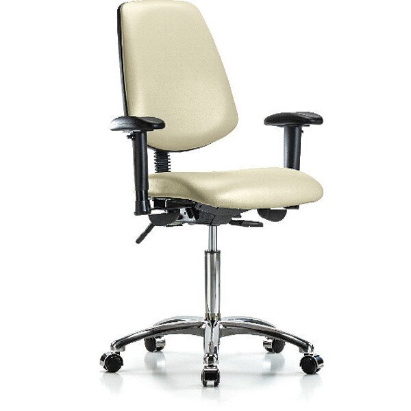 Bench Chair, Vinyl, Med, Bk, Cast, Wht, Caster Type: Rolling, BLUE RIDGE ERGONOMICS, Mfr# BR-VMBCH-MB-CR-T0-A1-NF-CC-8501
