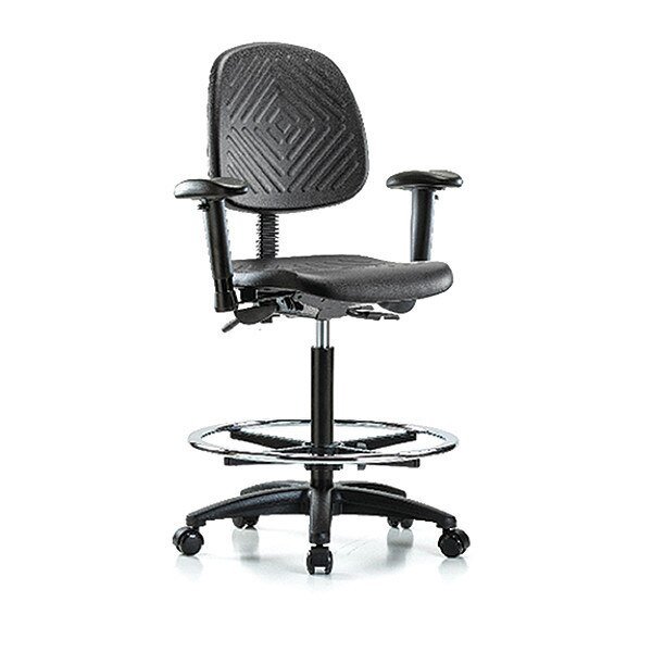 Bench Chair, Hi, Poly, Med, Bk, AA CF Casters, BLUE RIDGE ERGONOMICS, Mfr# BR-PHBCH-MB-RG-T0-A1-CF-RC