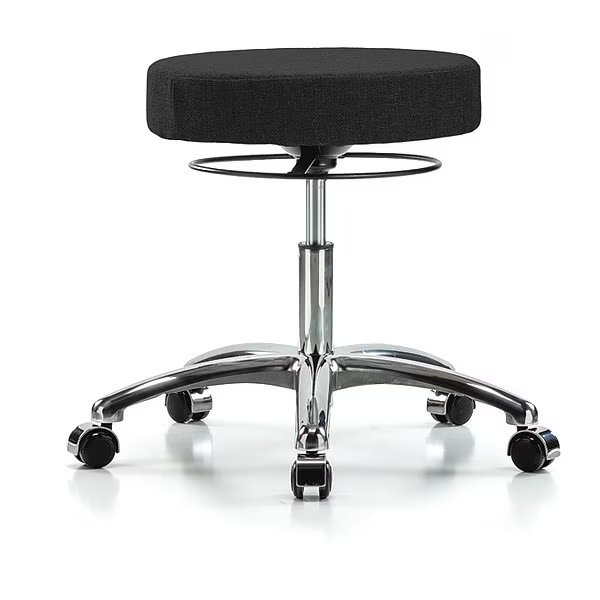 Desk Stool, Chrome, Fabric, Casters, Blk, BLUE RIDGE ERGONOMICS, Mfr# BR-FDHSO-CR-CC-F42