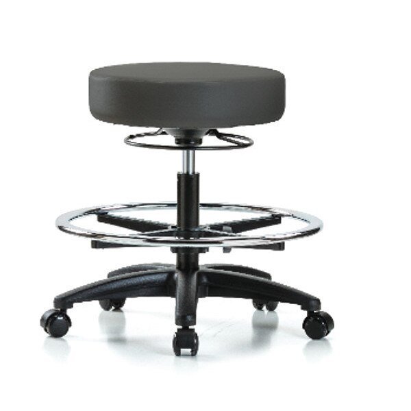Bench Stool, Med, Vinyl, CF, Casters, Gry, BLUE RIDGE ERGONOMICS, Mfr# BR-VMBSO-RG-CF-RC-8605