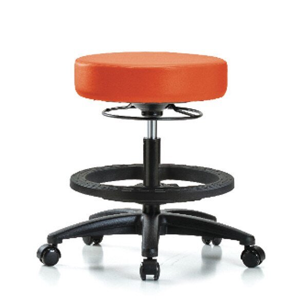 Bench Stool, Med, Vinyl, BF, Casters, Orange, BLUE RIDGE ERGONOMICS, Mfr# BR-VMBSO-RG-BF-RC-8613