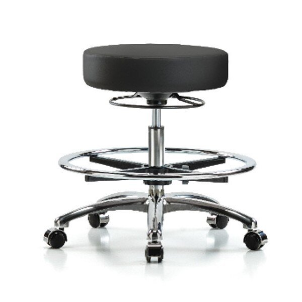 Bench Stool, Med, Vinyl, Chrm, CF, Cstrs, BLK, Blue Ridge Ergonomics, Mfr#: BR-VMBSO-CR-CF-CC-8540
