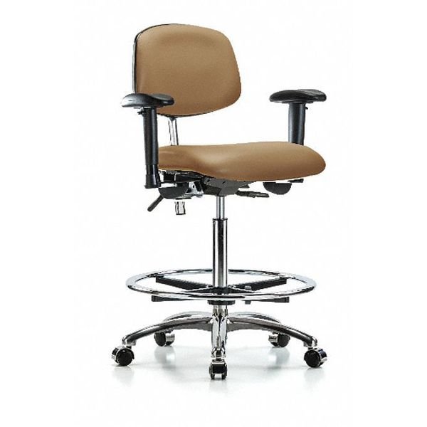 Hi Bench Chair, Vinyl, CF, Cast, Taupe, CL100, Caster Type: Rolling, BLUE RIDGE ERGONOMICS, Mfr# BR-NCR-VHBCH-CR-T0-A1-CF-CC-8584