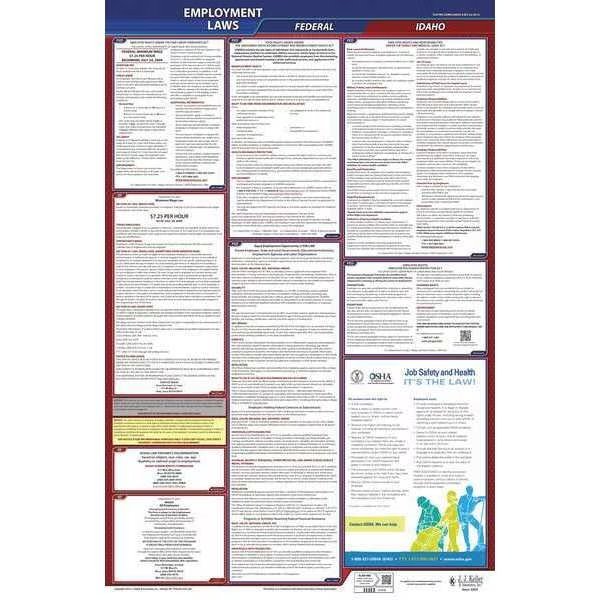 LaborLaw Poster, Fed/STA, ID, ENG, 26inH, 3yr, Jj Keller, Mfr#: 300-ID-3