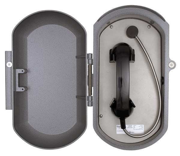 Aluminum Casting Ringdown Telephone, Armored Cord, Wall Mount, Gray, Guardian Telecom, Mfr#: ACR-41-V