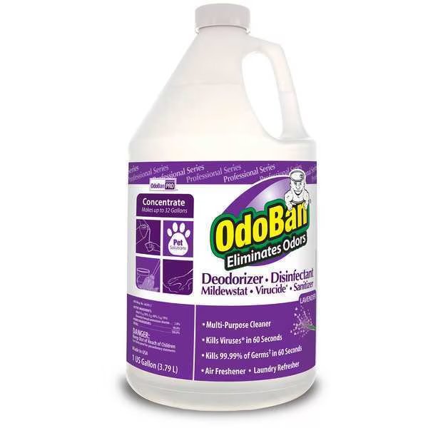 Odor Eliminator and Disinfectant: Jug, 1 gal, Liquid, Concentrated, Lavendar Fragrance, 4 Pack, Odoban, Mfr#: 911162-G4