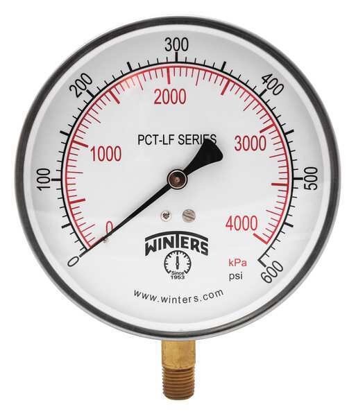 Pressure Gauge, 0 to 600 psi, 1/4 in MNPT, Stainless Steel, Silver, Winters, Mfr#: PCT331LF