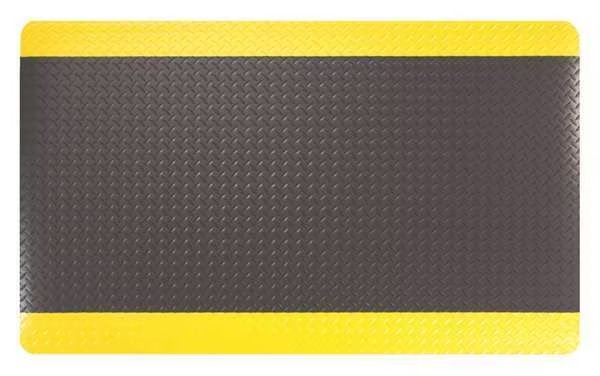 Anti-Fatigue Mat, Black/Yellow, 10 ft. L x 3 ft. W, Vinyl Foam, Diamond Surface Pattern, 9/16