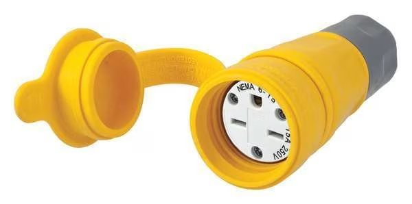 Watertight Straight Blade Connector, 6-15R, 15A, 250VAC, Yellow, Hubbell, Mfr#: HBL15W49