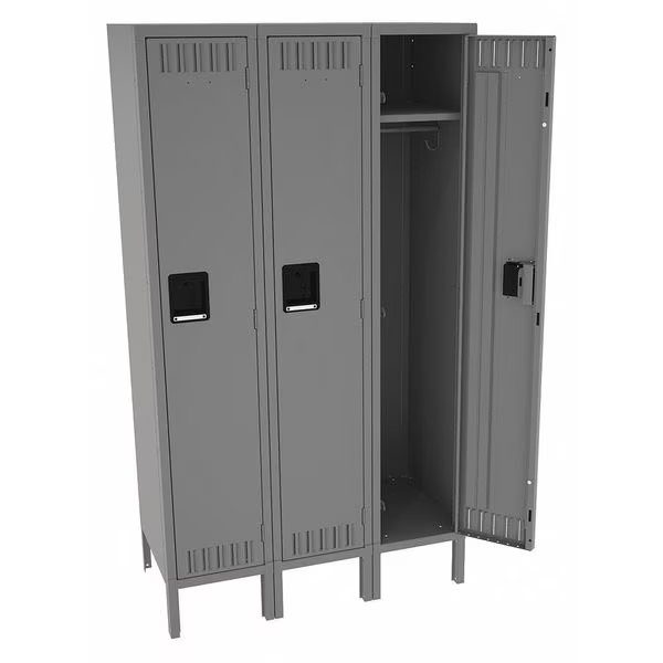 Wardrobe Locker, 36 in W, 18 in D, 66 in H, (1) Tier, (3) Wide, Medium Gray, TENNSCO, Mfr# STS-121860-3MG