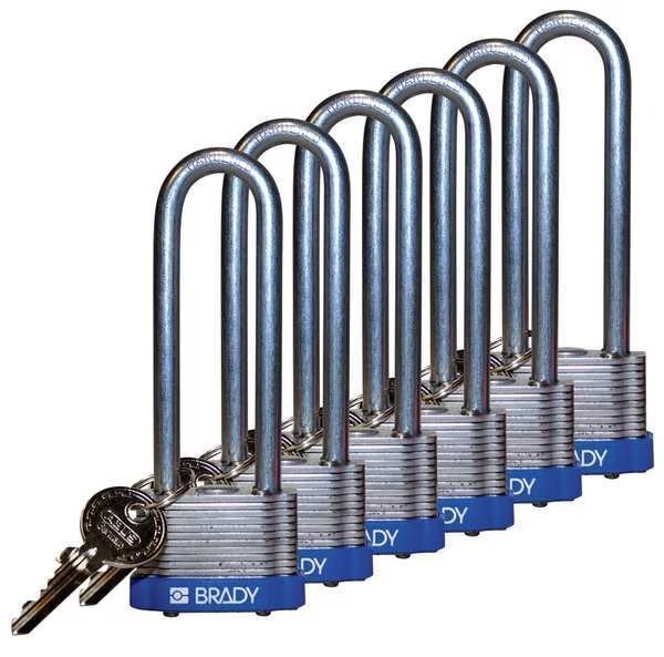 Keyed Padlock, Extended, Rectangular Reinforced Steel Body, Hardened Steel Shackle, 3/4 in W, BRADY, Mfr# 123238