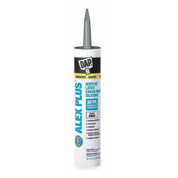 Acrylic Latex Caulk Plus Silicone, 10.1 oz, Cartridge, Slate Gray, Siliconized Acrylic Polymer Base