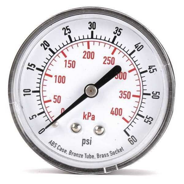 Pressure Gauge, 0 to 60 psi, 1/4 in MNPT, Plastic, Black, EnjoyTool Select, Mfr#: 4FME4