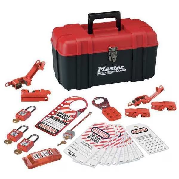 Portable Lockout Kit, Electrical Focus Assortment, 3 Thermoplastic Keyed-Alike Padlocks, Red, Master Lock, Mfr#: 1457E410KA