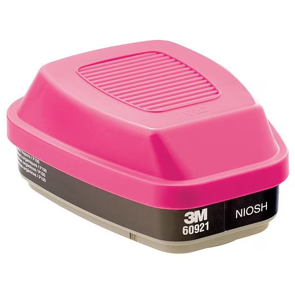 Combination Cartridge/Filter, Organic Vapor (OV)/P100, Bayonet, NIOSH, Black/Magenta, 2 Pack, 3M, Mfr# 60921