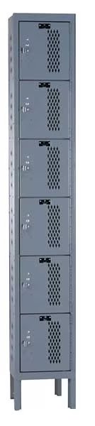 Box Locker, 12 in W, 12 in D, 78 in H, (1) Wide, (6) Openings, Dark Gray, HALLOWELL, Mfr# U1228-6HV-A-HG