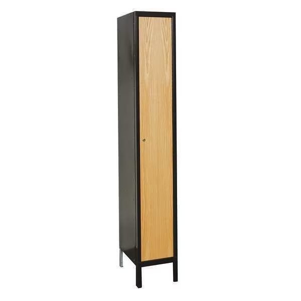 Wardrobe Locker, 15 in W, 18 in D, 78 in H, (1) Tier, (1) Wide, Light Wood/Black, Hallowell, Mfr#: UW1588-1MEW