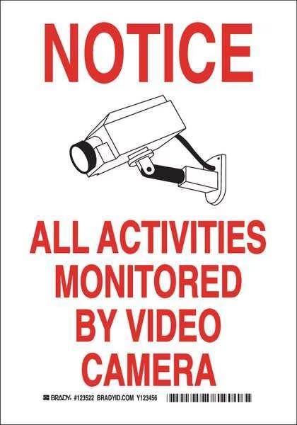 Security Sign, 10 in Height, 7 in Width, Polyester, Rectangle, English, BRADY, Mfr# 123522