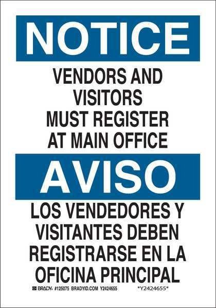 Bilingual Safety Sign, 10 in H, 7 in W, Polyester, Rectangle, English, Spanish, 125075, BRADY, Mfr# 125075